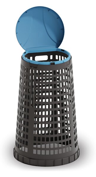 Plastový odpadkový koš na 120 l pytle, černý, modré víko