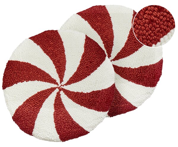 Sada 2 dekorativních polštářů SWIRL CANDY Buklé 40 x 40 cm Červená