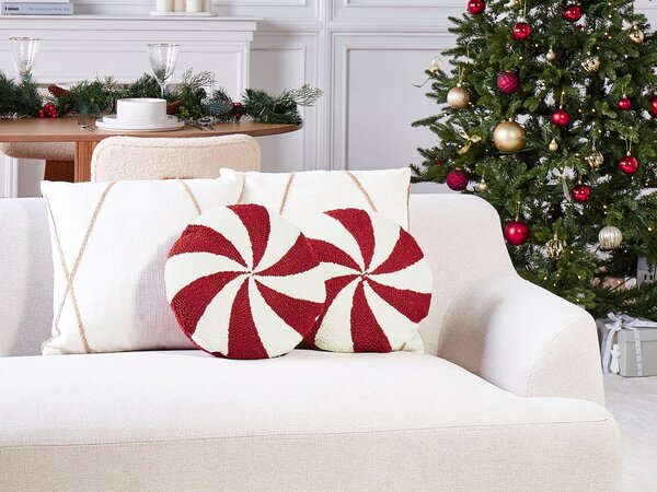 Sada 2 dekorativních polštářů SWIRL CANDY Buklé 40 x 40 cm Červená