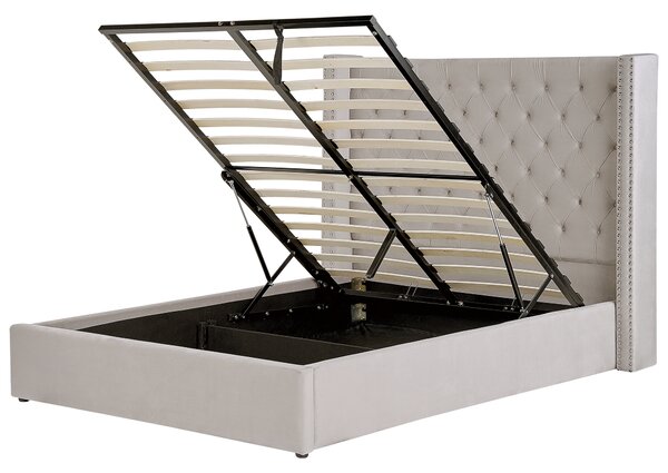 Sametová postel s úložným prostorem 140 x 200 cm světle šedá LUBBON