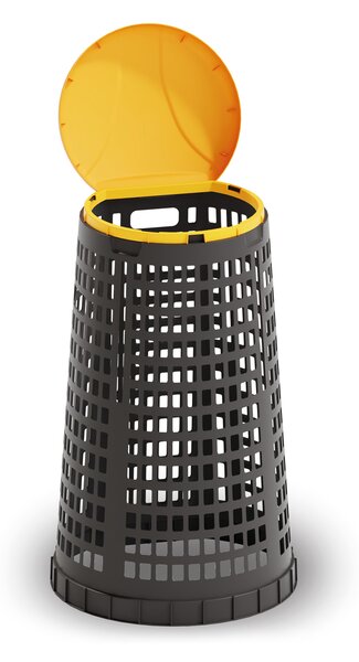 Plastový odpadkový koš na 120 l pytle, černý, žluté víko