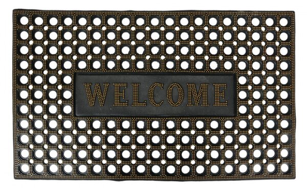 Černá gumová rohožka se zlatými tečkami a nápisem Welcome – 75x45 cm
