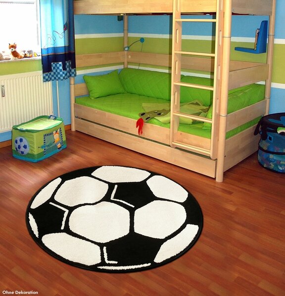 Hanse Home, Dětský kusový koberec Prime Pile Fussball 100015, 100x100 (průměr) kruh, černobílá, dětský pokoj