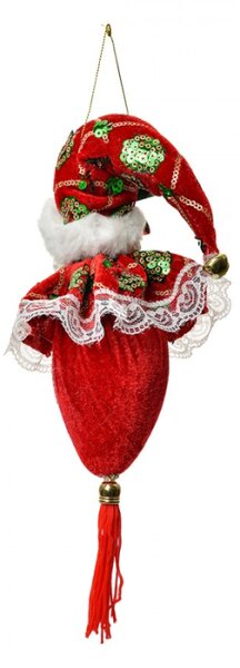 Červeno-zelená závěsná dekorace Santa Claus se střapcem – 35 cm