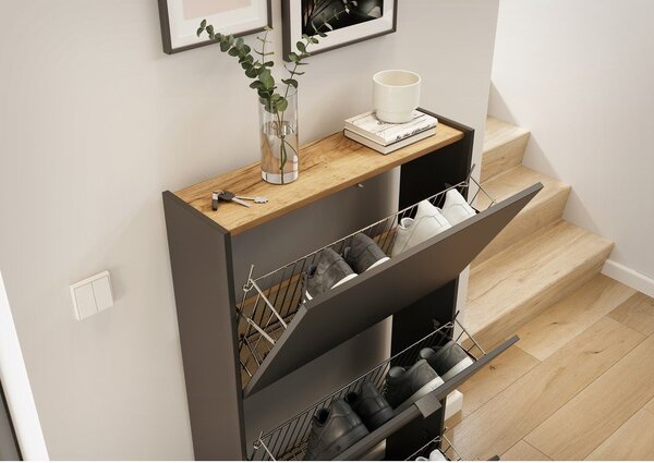 Antracitový výklopný botník 71x127x22 cm Ameca – Germania
