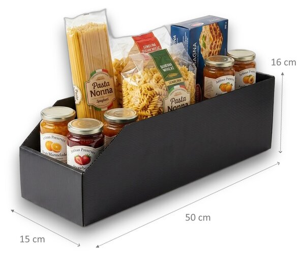 Usporadejto.cz Úložný box, plastový 15x50x16cm - do spíže i do skříně KARTONPLAST - ČERNÝ