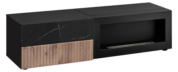 TV stolek/skříňka s biokrbem Carlin ZMWDV CS RTV K (černá + dub viking + černý mramor)