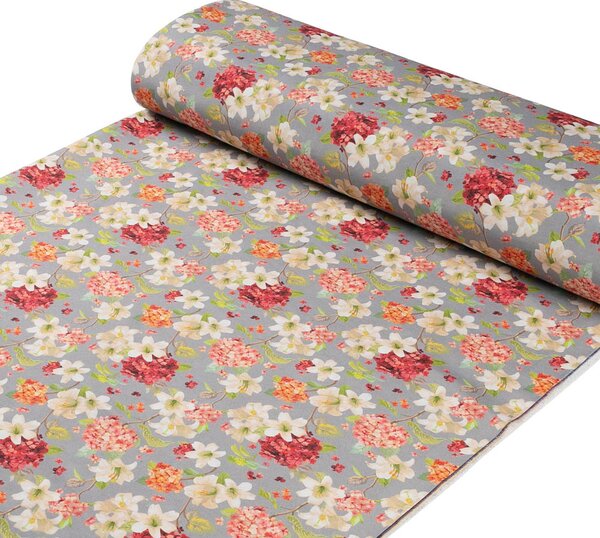 Biante Dekorační oválný ubrus PML-092 Hortenzie a lilie na šedém 50x100 cm