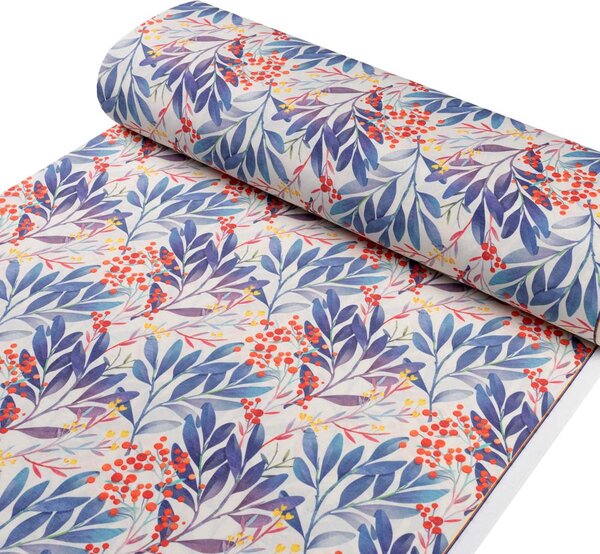 Biante Dekorační oválný ubrus PML-067 Modré listy na krémovém 100x140 cm