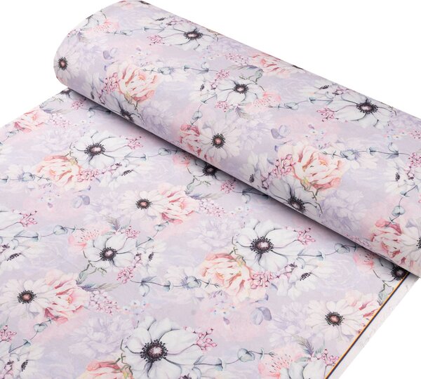Biante Dekorační obdélníkový ubrus PML-068 Růžové květy na šedofialovém 140x220 cm