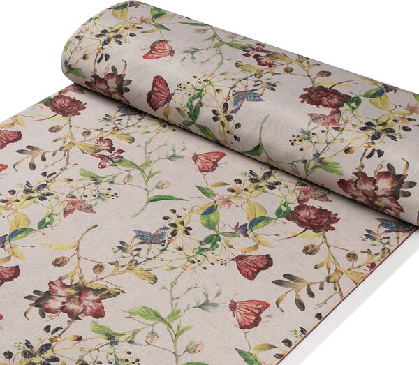 Biante Dekorační oválný ubrus PML-083 Květiny a motýli na béžovém 50x100 cm