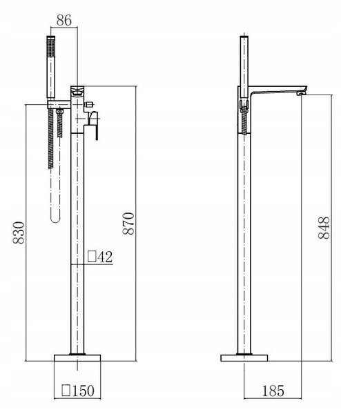 Invena Paros, volně stojící vanová baterie, černá matná, INV-BW-09-W04-A