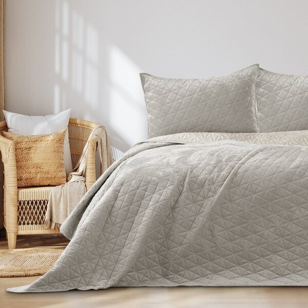Šedobéžový sametový prošívaný přehoz 170x210 cm Laila – Restilo