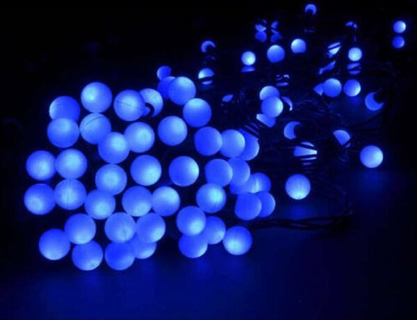 Vnitřní LED vánoční řetěz s kuličkami - modrá, 5m, 40 LED