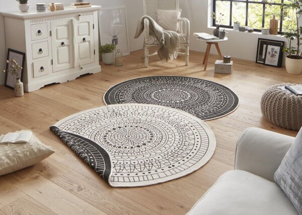 Hanse Home, Kusový koberec Twin-Wendeteppiche 103101 creme schwarz kruh – na ven i na doma, 140x140 (průměr) kruh, bílá, chodba / předsíň