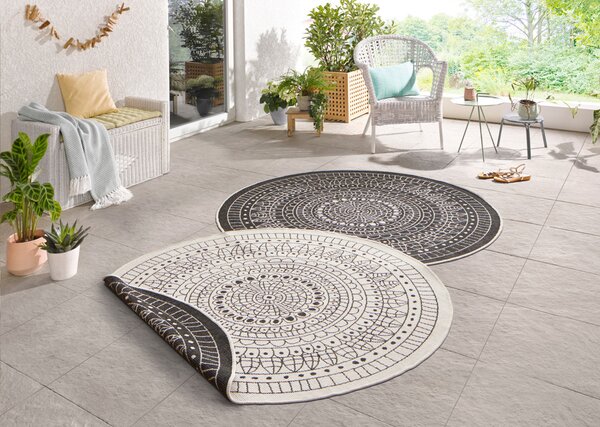Hanse Home, Kusový koberec Twin-Wendeteppiche 103101 creme schwarz kruh – na ven i na doma, 140x140 (průměr) kruh, bílá, chodba / předsíň