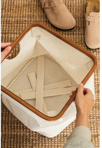 Krémový látkový úložný box 30x30x30 cm Bamboo/Linen Cube – Bigso