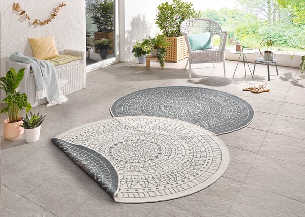 NORTHRUGS Kusový koberec Twin-Wendeteppiche 103143 creme grau kruh – na ven i na doma - 140x140 (průměr) kruh cm