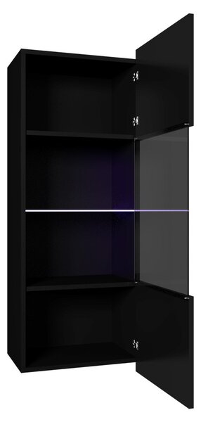 Prosklená závěsná vitrína s LED bílým osvětlením CHEMUNG - černá / lesklá černá