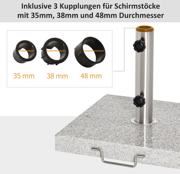 Outsunny Stojan na slunečníky z nerezové oceli se rukojetí, polokulový držák slunečníků, zátěž pro slunečníky Ø3.8-Ø4.8 cm, pro balkon, terasu, zahrad