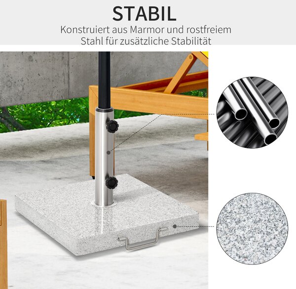 Outsunny Stojan na slunečníky z nerezové oceli se rukojetí, polokulový držák slunečníků, zátěž pro slunečníky Ø3.8-Ø4.8 cm, pro balkon, terasu, zahrad