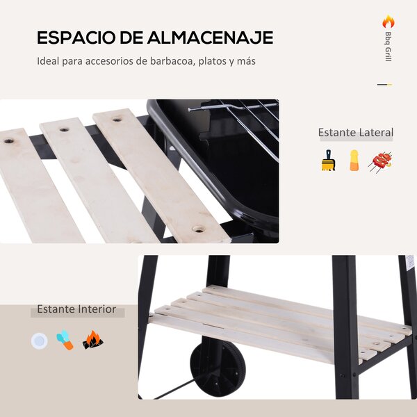 Outsunny Uhlíkový Gril BBQ na Pikniky a Otevřený Oheň 83x46x87 cm | Aosom