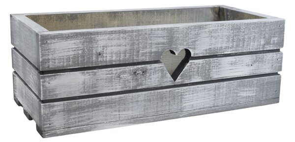 Dřevěný truhlík z masivu srdce – šedý s bílou patinou 40 cm