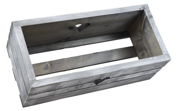 Dřevěný truhlík z masivu srdce – šedý s bílou patinou 40 cm