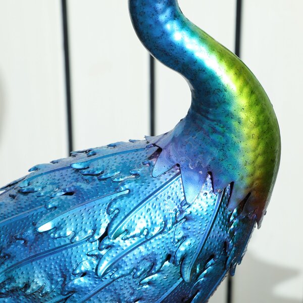 Socha pávu z kovu Outsunny, venkovní zahradní dekorace, odolná vůči povětrnostním vlivům, pro zahrady, terasy, 83 cm, vícebarevná | Aosom