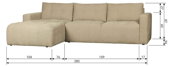 Rohová čtyřmístná pohovka rab 280 cm levá písková