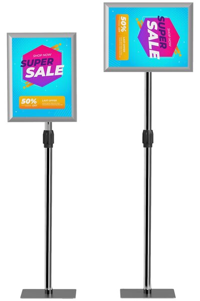 HOMCOM A3 Stojan na plakáty s nastavitelnou výškou a sklonem, podlahový výstavní stojan z oceli a hliníku, 45x30x85-135 cm, Stříbrný | Aosom