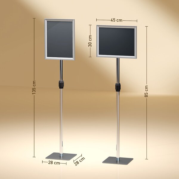 HOMCOM A3 Stojan na plakáty s nastavitelnou výškou a sklonem, podlahový výstavní stojan z oceli a hliníku, 45x30x85-135 cm, Stříbrný | Aosom