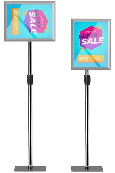 HOMCOM A3 Stojan na plakáty s nastavitelnou výškou a sklonem, podlahový výstavní stojan z oceli a hliníku, 45x30x85-135 cm, Stříbrný | Aosom