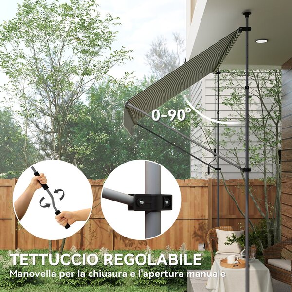 Outsunny Sluneční Markýza 2x1,2 m s Výsuvným Ramem, Zahradní Sluneční Plachta s Hliníkovým Rámem a Polyesterem 180g/㎡, pro Zahradu, Balkon a Terasu, Z