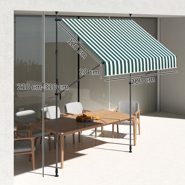 Outsunny Sluneční Markýza 2x1,2 m s Výsuvným Ramem, Zahradní Sluneční Plachta s Hliníkovým Rámem a Polyesterem 180g/㎡, pro Zahradu, Balkon a Terasu, Z