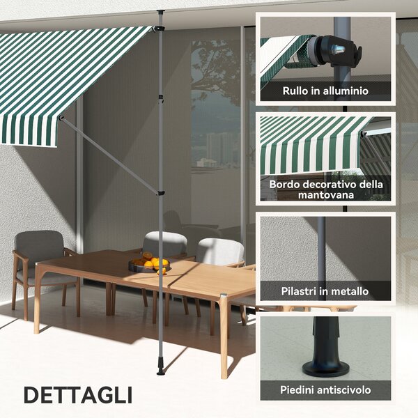 Outsunny Sluneční Markýza 2x1,2 m s Výsuvným Ramem, Zahradní Sluneční Plachta s Hliníkovým Rámem a Polyesterem 180g/㎡, pro Zahradu, Balkon a Terasu, Z