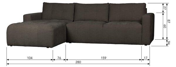 Rohová čtyřmístná pohovka rab 280 cm levá antracit