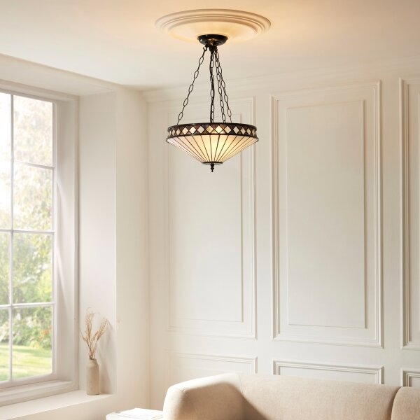Endon 111870 - Lustr na řetězu Tiffany FARGO 3xE27/10W/230V pr. 41,5 cm