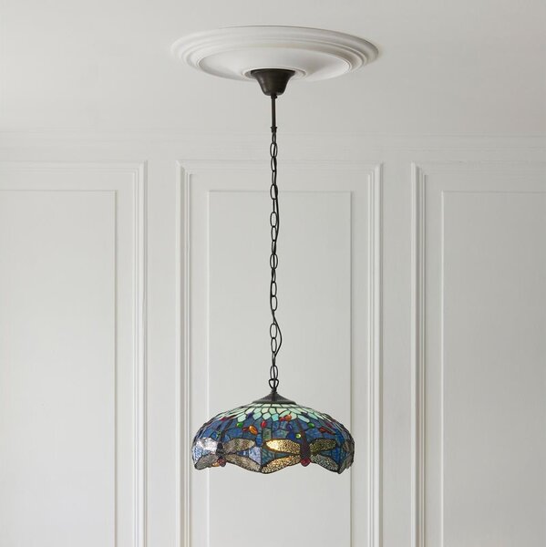 Endon 112195 - Lustr na řetězu Tiffany DRAGONFLY 1xE27/60W/230V pr. 41 cm
