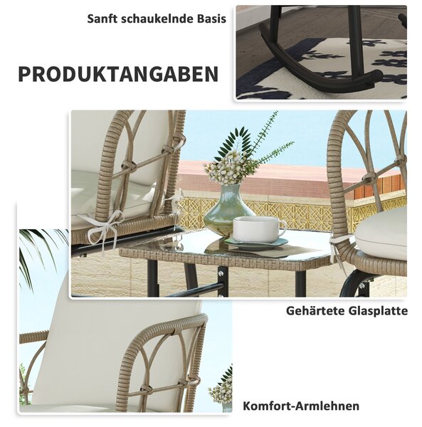 Outsunny 3dílná sada ratanových houpaček, zahradní nábytek se 2 houpačkami a 1 konferenčním stolkem, zahradní sestava s polstry, na balkon, terasu, kr