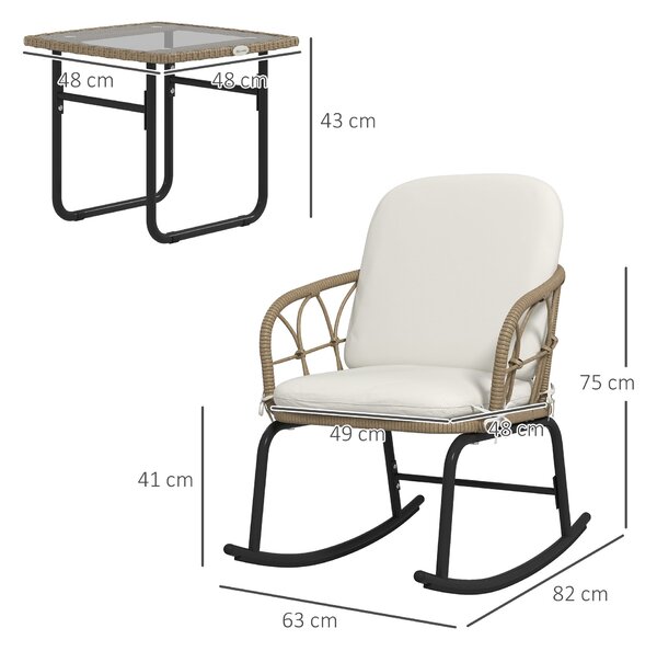 Outsunny 3dílná sada ratanových houpaček, zahradní nábytek se 2 houpačkami a 1 konferenčním stolkem, zahradní sestava s polstry, na balkon, terasu, kr