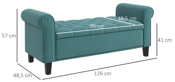 HOMCOM Čalouněná lavice, lavice na postel, sedací lavice s vzhledem sametu, vstupní lavice se úložným prostorem pro ložnici, nosnost až 120 kg, zelená
