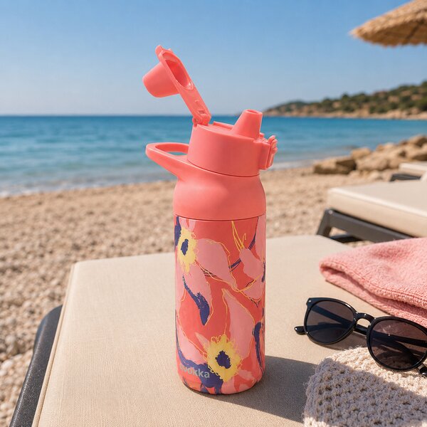 Nerezová sportovní láhev s pítkem Tide, 700ml, Quokka, coral sketch
