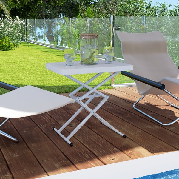 Outsunny Skládací zahradní stolek s nastavitelnou výškou, plastový obdélníkový stolík na terasu s nosností 50kg, 65x45x70H cm pro venkovní a vnitřní p