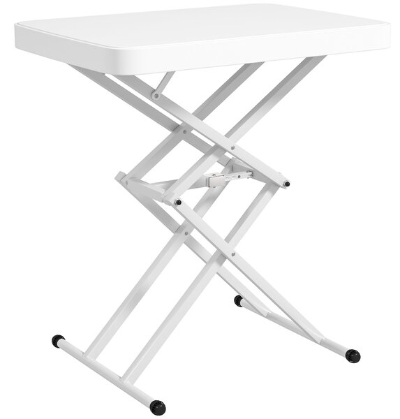 Outsunny Skládací zahradní stolek s nastavitelnou výškou, plastový obdélníkový stolík na terasu s nosností 50kg, 65x45x70H cm pro venkovní a vnitřní p