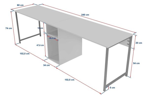 Pracovní stůl v dekoru borovice 60x240 cm Twin – Kalune Design