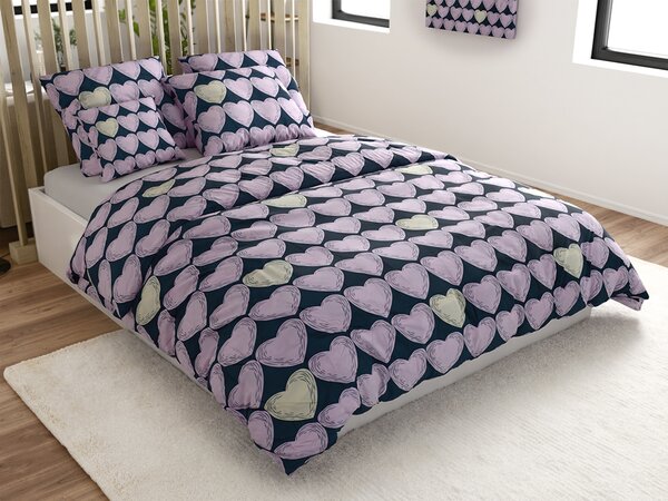 Povlečení z mikrovlákna VIOLET HEARTS světle fialové Rozměr povlečení: 2 ks 70 x 80 cm | 160 x 200 cm