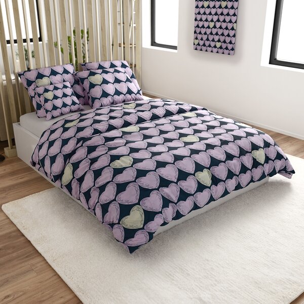 Povlečení z mikrovlákna VIOLET HEARTS světle fialové Rozměr povlečení: 2 ks 70 x 80 cm | 160 x 200 cm