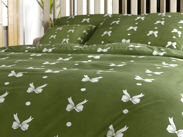 Flanelové povlečení z mikrovlákna WHITE BOW zelené Rozměr povlečení: 70 x 90 cm | 140 x 220 cm