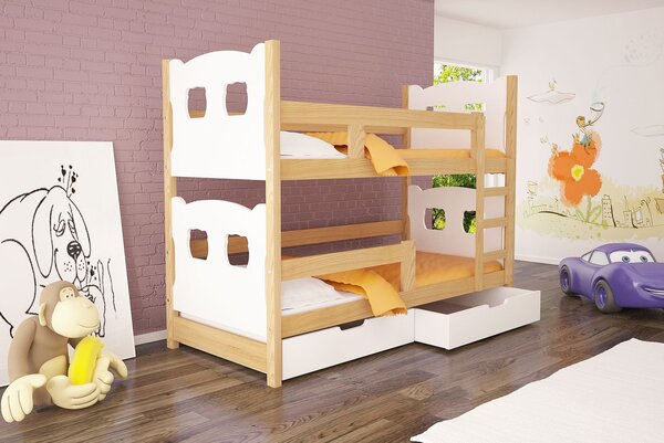 Patrová postel s úložným prostorem KALA 1 - 75x180, borovice / bílá